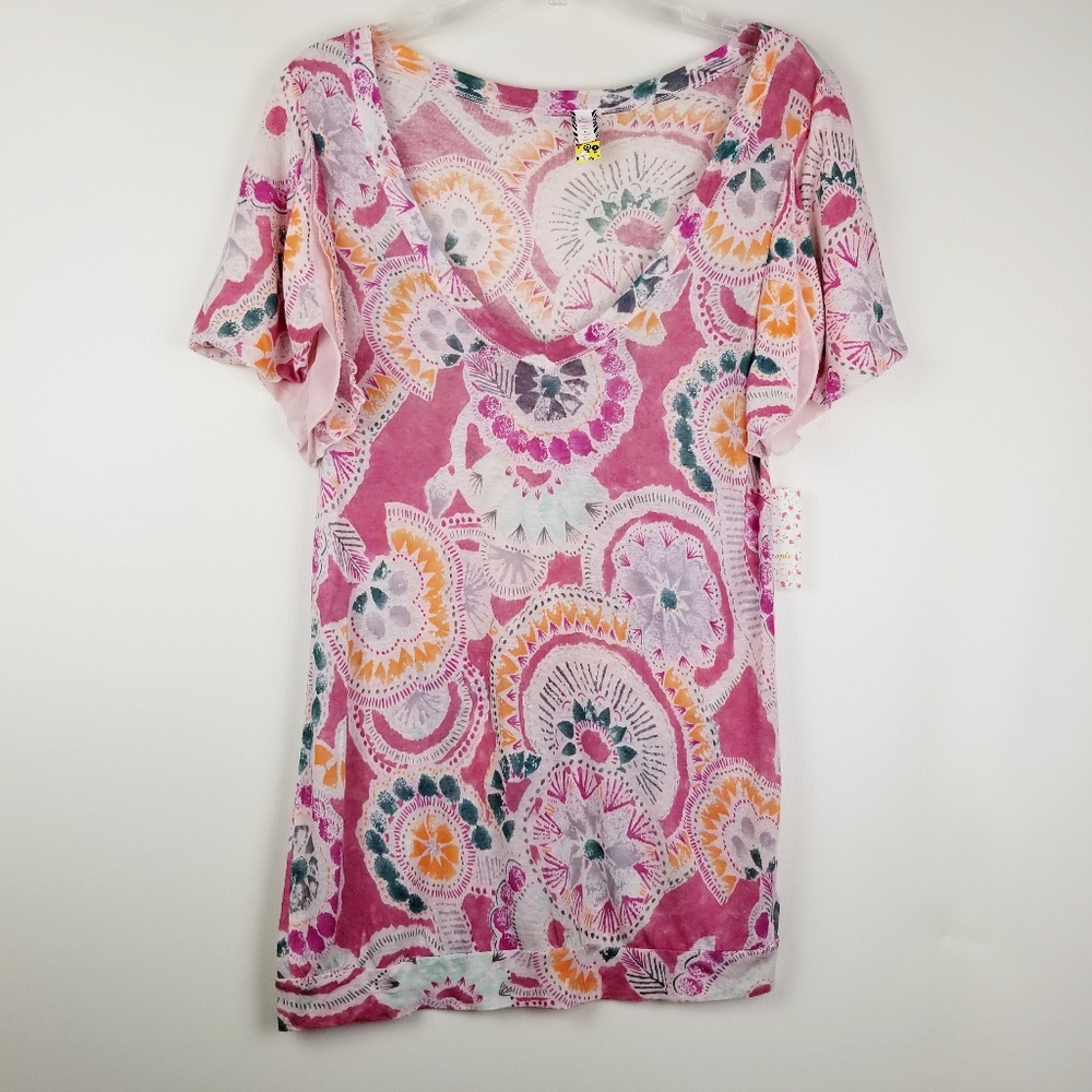 Free People pink combo blouse NWT